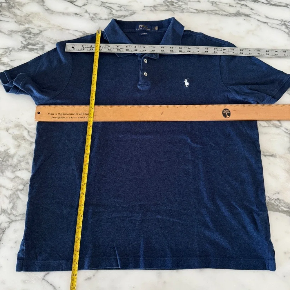 Polo Ralph Lauren Cotton Men's Navy Blue Polo Short sleeve shirt,  Large